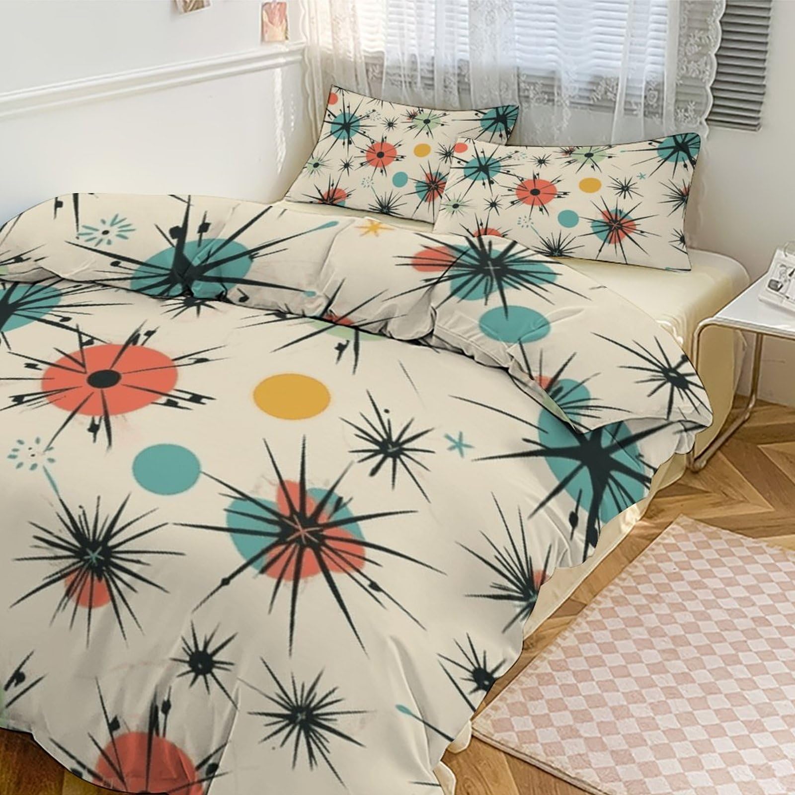 Parure de lit grand lit rétro chic à motif étoiles atomiques