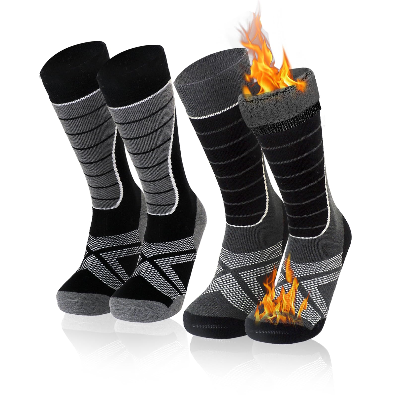 Cushioned Anti-Slip Ski Socks - Non-Slip Grip for Secure Fit, Cushioned Support for Men and Women (Gray & Black) 11.5-15
