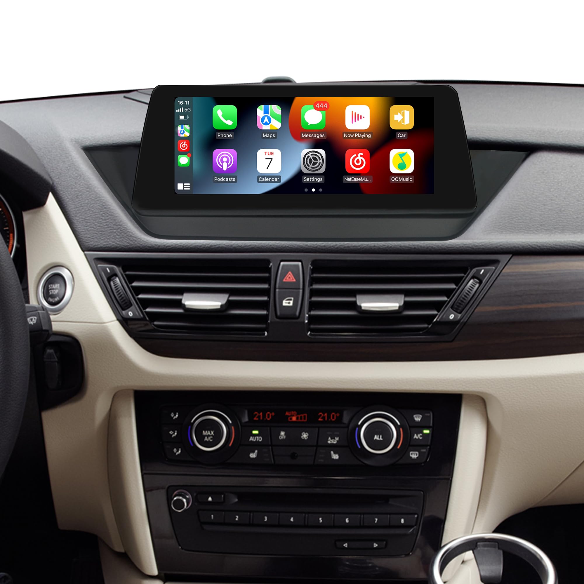 Aktualizacja ekranu 26.0 cm do BMW X1 E84 bez wyświetlacza Oem Radio zamiennik zestawu stereo Android 13 Carplay Android Auto Bluetooth Wifi 4G SWC Spotify nawigacja GPS na desce rozdzielczej (256 GB)