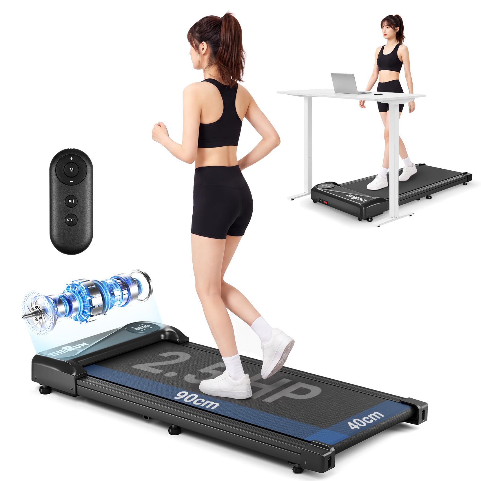 THERUN ランニングマシン長さ90CM, ルームランナー 耐荷重135kg, トレッドミル持ち運び可能な収納, ランニングマシーン