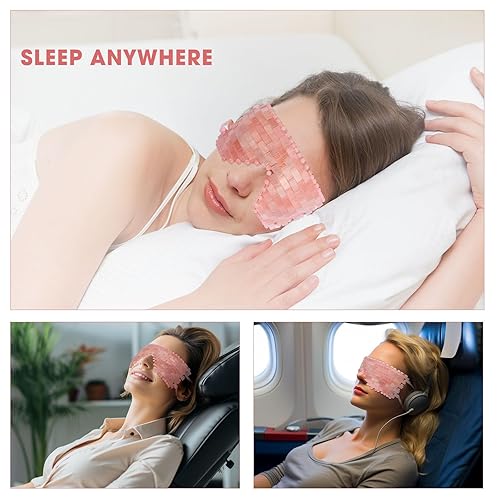 Miniatura 5 de Máscara de ojos de cuarzo rosa  con correa ajustable para la cara 100% natural piedra preciosa jade máscara de sueño para terapia antienvejecimiento