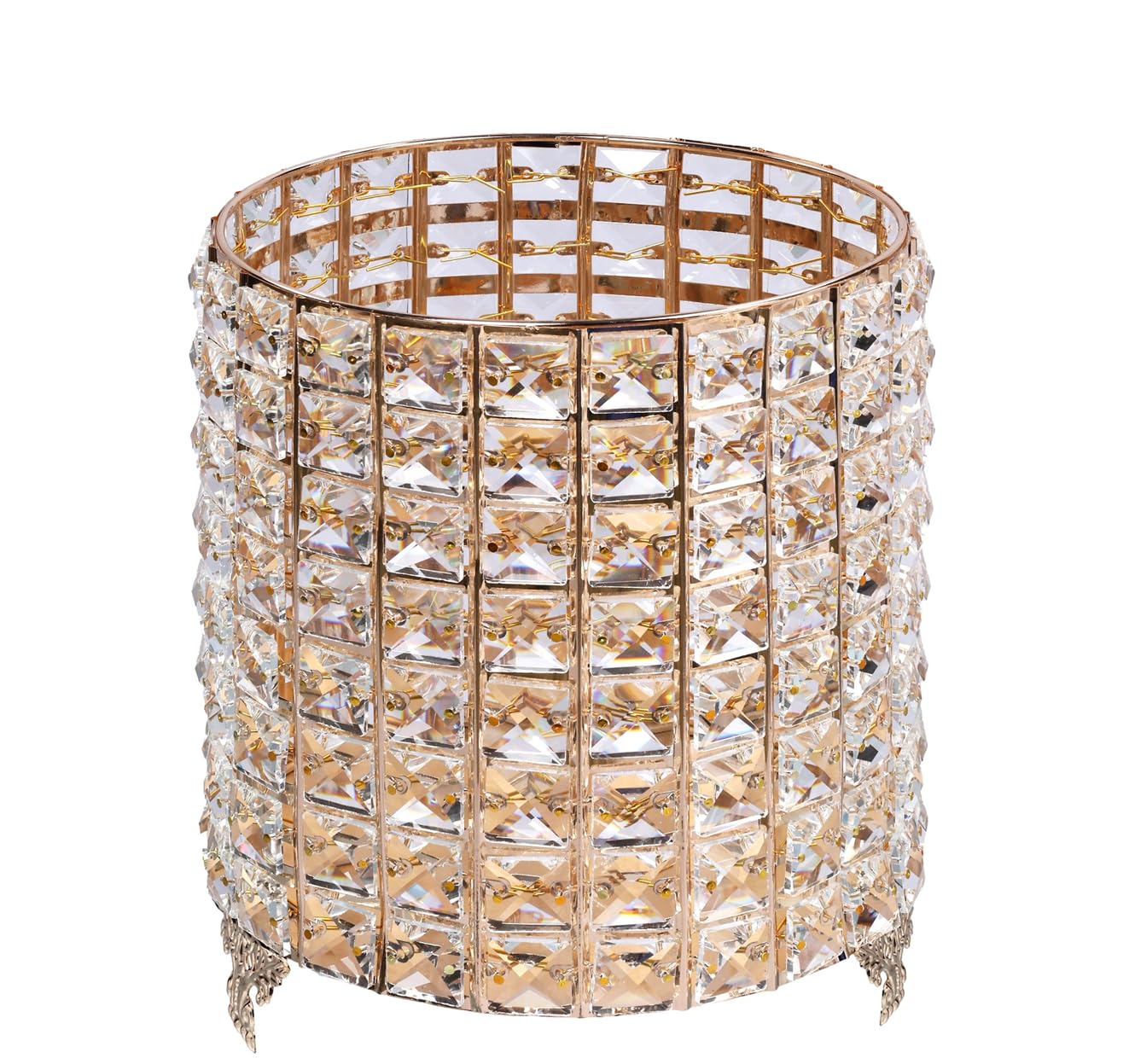 Theona Crystal Metal Dustbin/Decorative Storage Basket | Gold Finish with Premium Crystal Design | Multipurpose Waste Bin, Planter, Organizer for Living Room, Bedroom & Office (20 x 24 cm)-image-17