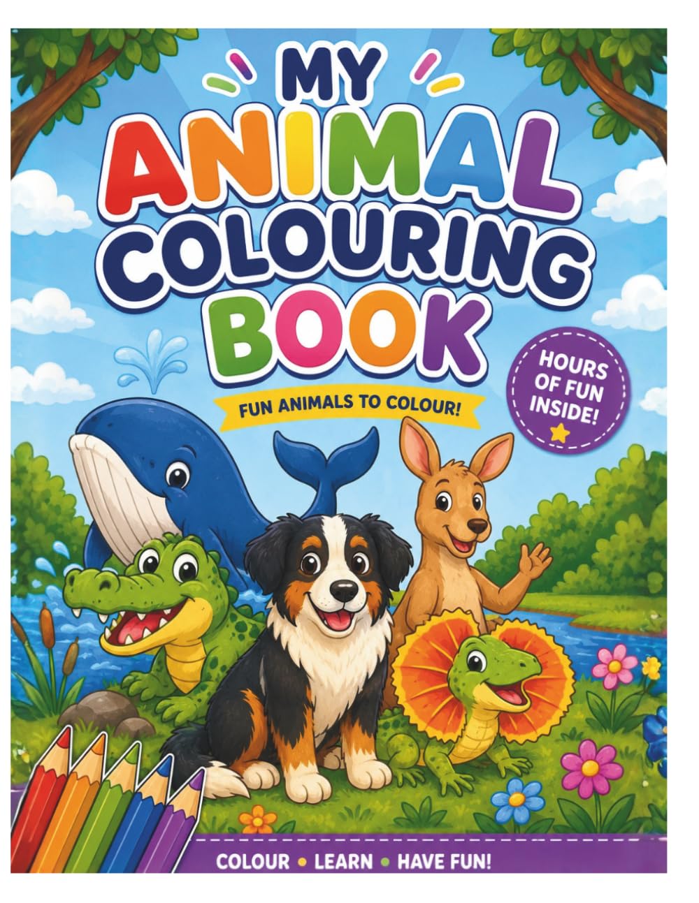 Cute Animals Coloring Book for Kids: Fun and Easy Animal Coloring Pages for Toddlers, Preschoolers, and Kindergarten Kids