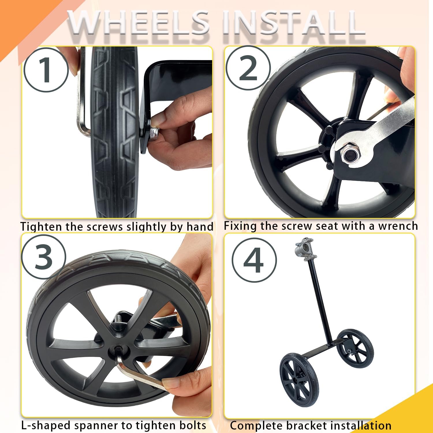 String Trimmer Support Wheel Attachment - 6 Inch Lightweight Support Wheels for Effortless Trimming, String Trimmer Support Attachment Stand Frame with Wheels