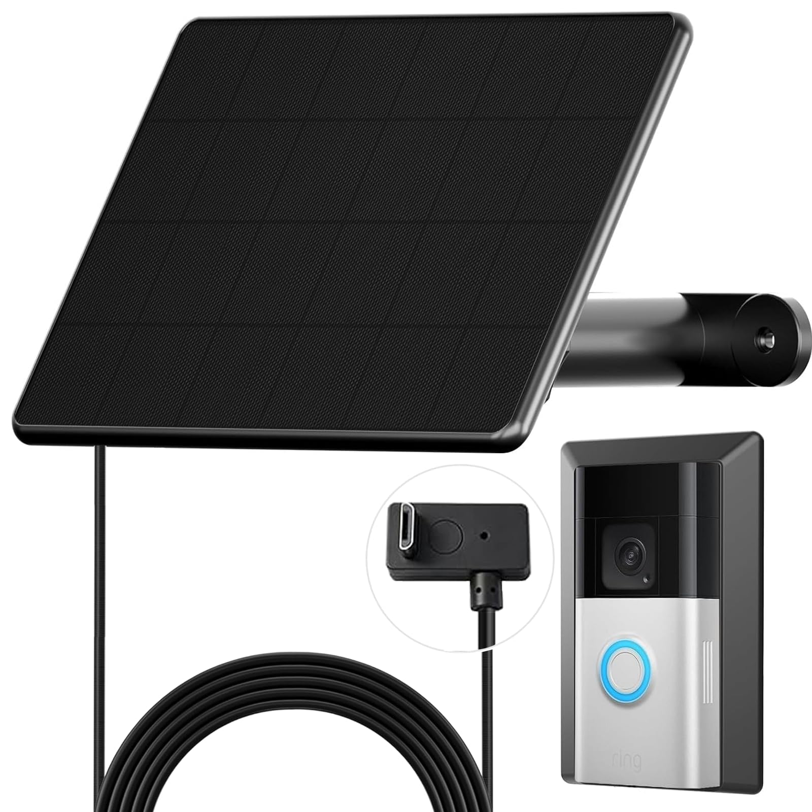 6W Solar Charger Compatible with Ring Video Doorbell (2020 Release), Micro USB Port Only, Not for USB-C or 2-Prong Ports, Waterproof Solar Panel for Continuous Power(2nd Gen-2020 Release)-image-19