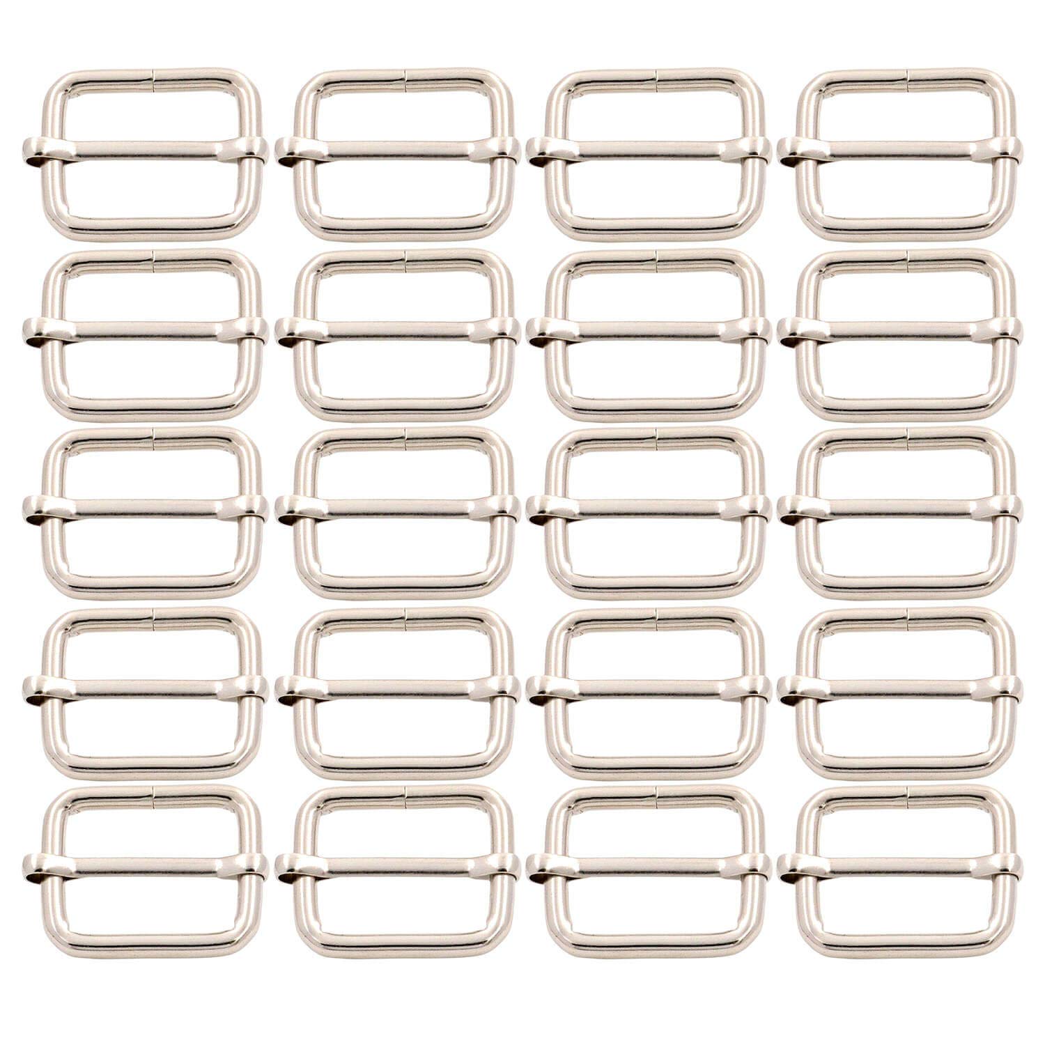 BIKICOCO Metal Slide Adjuster Buckle Tri-Glides with Movable Center Bar, for Straps, 1 x 3/4 Inch