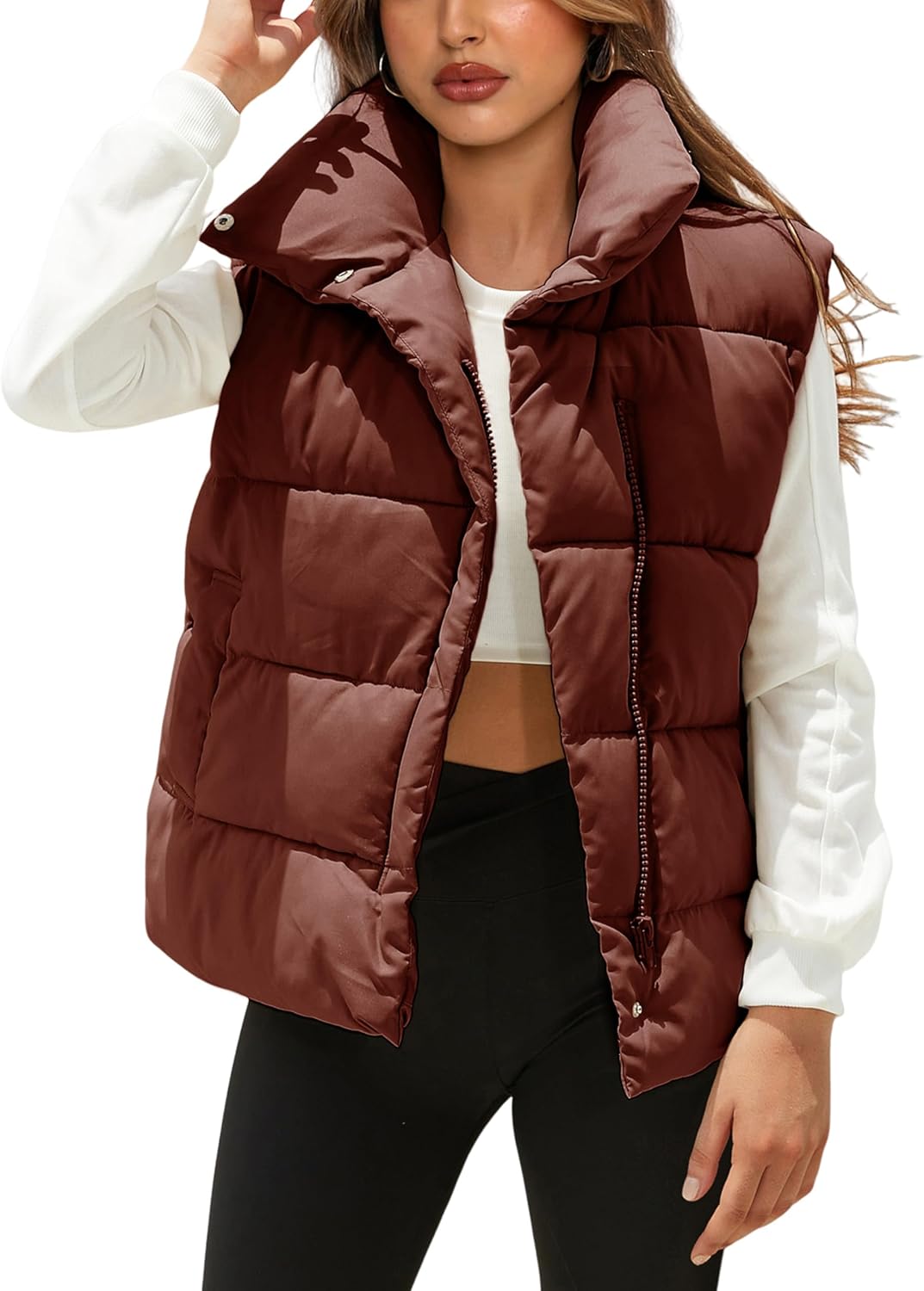 Fiona Jolin Puffer Vest Women Lightweight Winter Zip Up Stand Collar Sleeveless Puffy Jackets Padded Coats