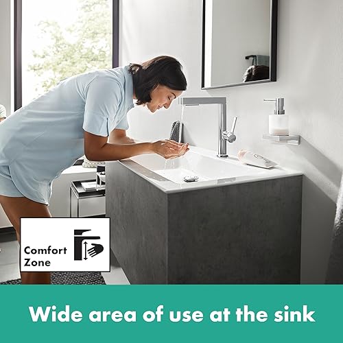 Miniatura 8 de hansgrohe Finoris 76063001 - Grifo moderno para lavabo de baño de 1 manija y 1 agujero de 10 pulgadas de alto