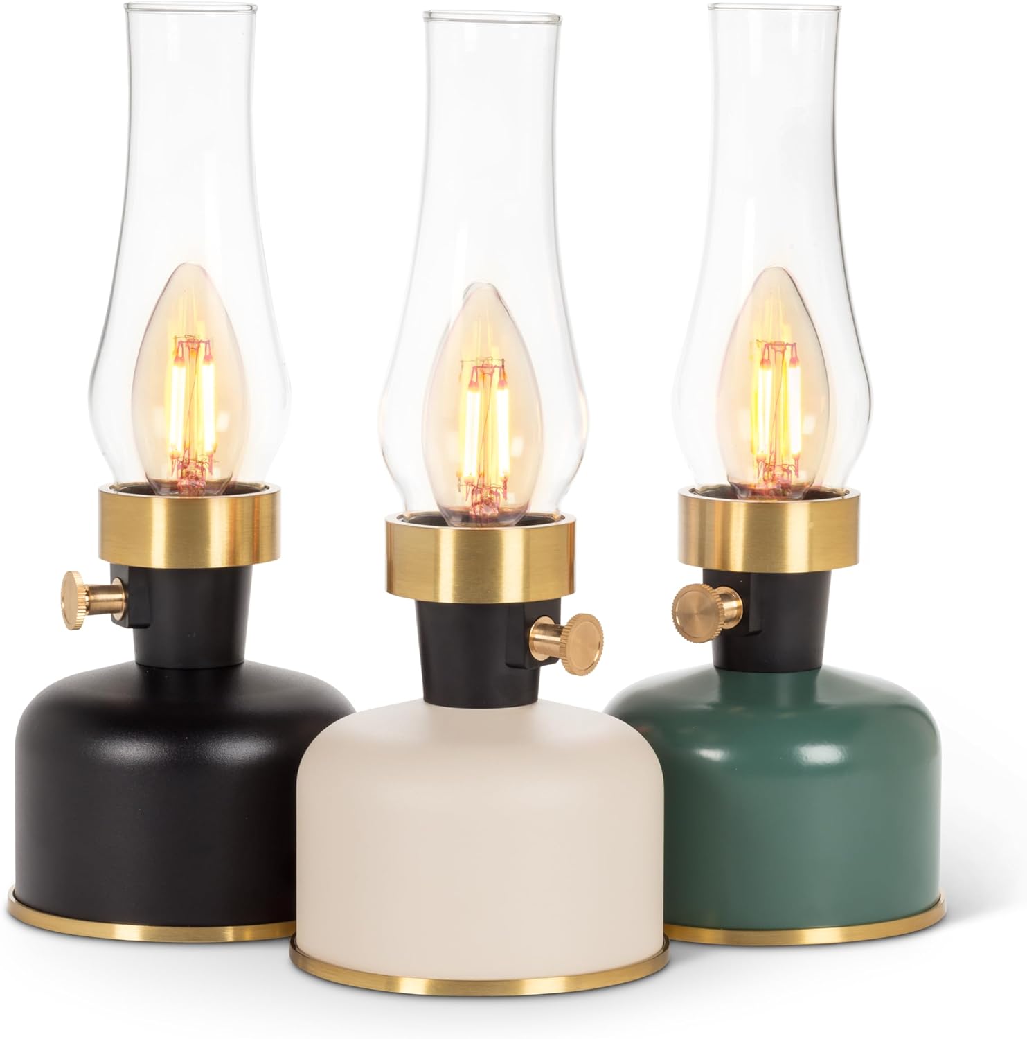Abbott Collection Lantern LED Lamp with Chimney, Portable Table Light - Metal/Glass, Green (10.5" H)