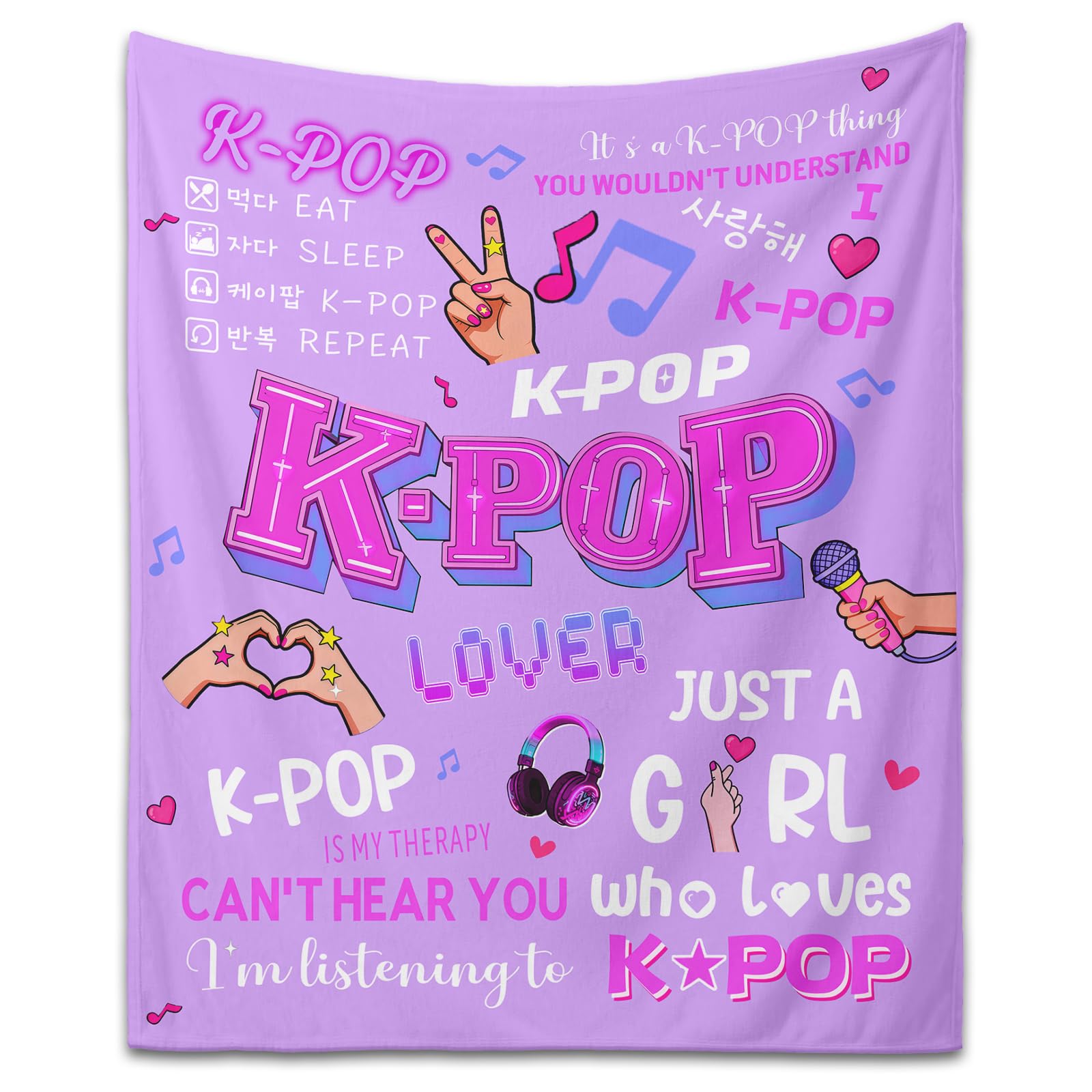 Kpop Gifts Blanket for Teen Girls - Music Gifts for Women Friends K-Pop Lovers, Kpop Merch Stuff, Christmas Birthday Gifts for BFF Girls Women, Just A Girl Who Loves K-pop Blanket (Pink, 60''x50)-picture-11