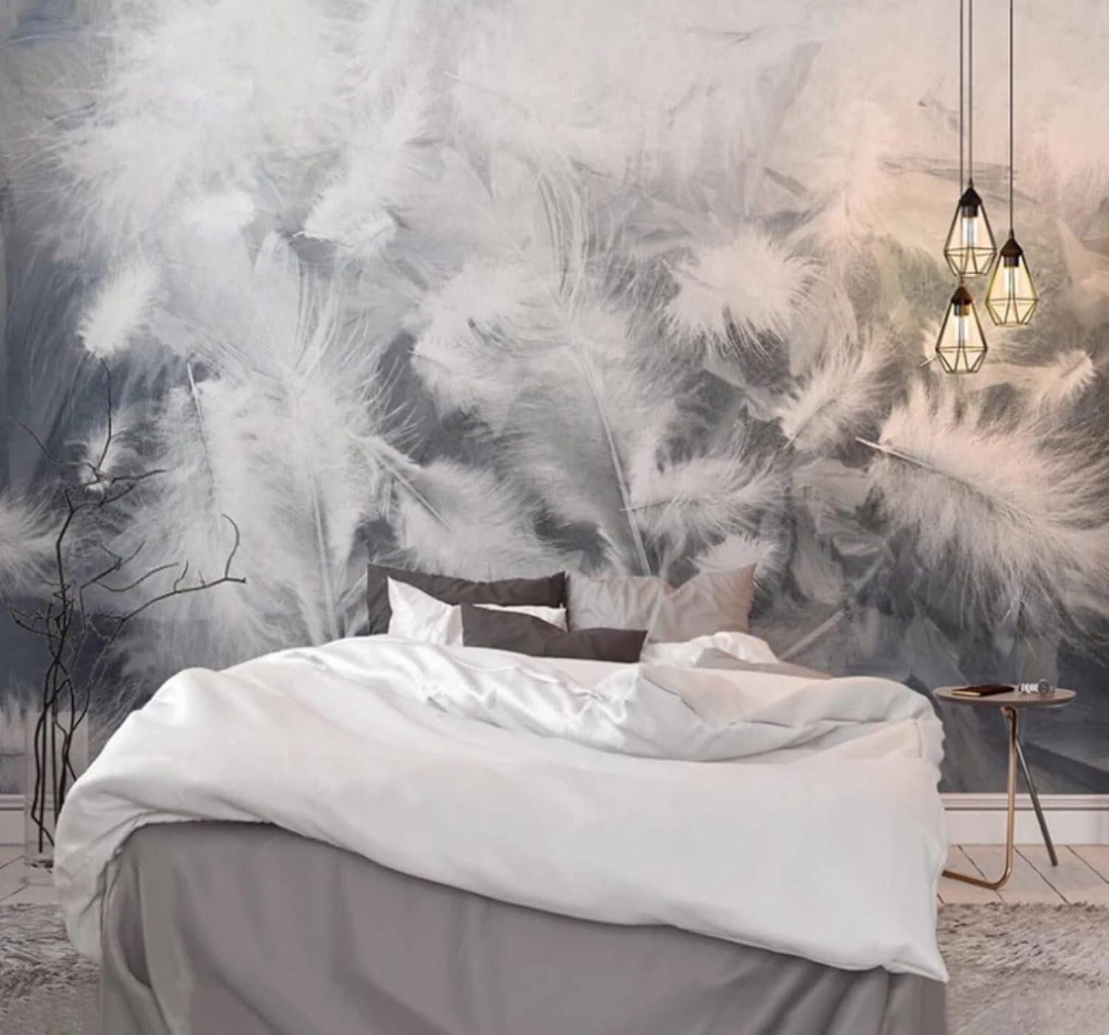 XLMING Minimalist Hand Drawn Three Dimensional White Feathers 3D Wallpaper Luxury Home Dining Decor Paste Sofa Living Room The Wall for Bedroom Mural-430cm×300cm