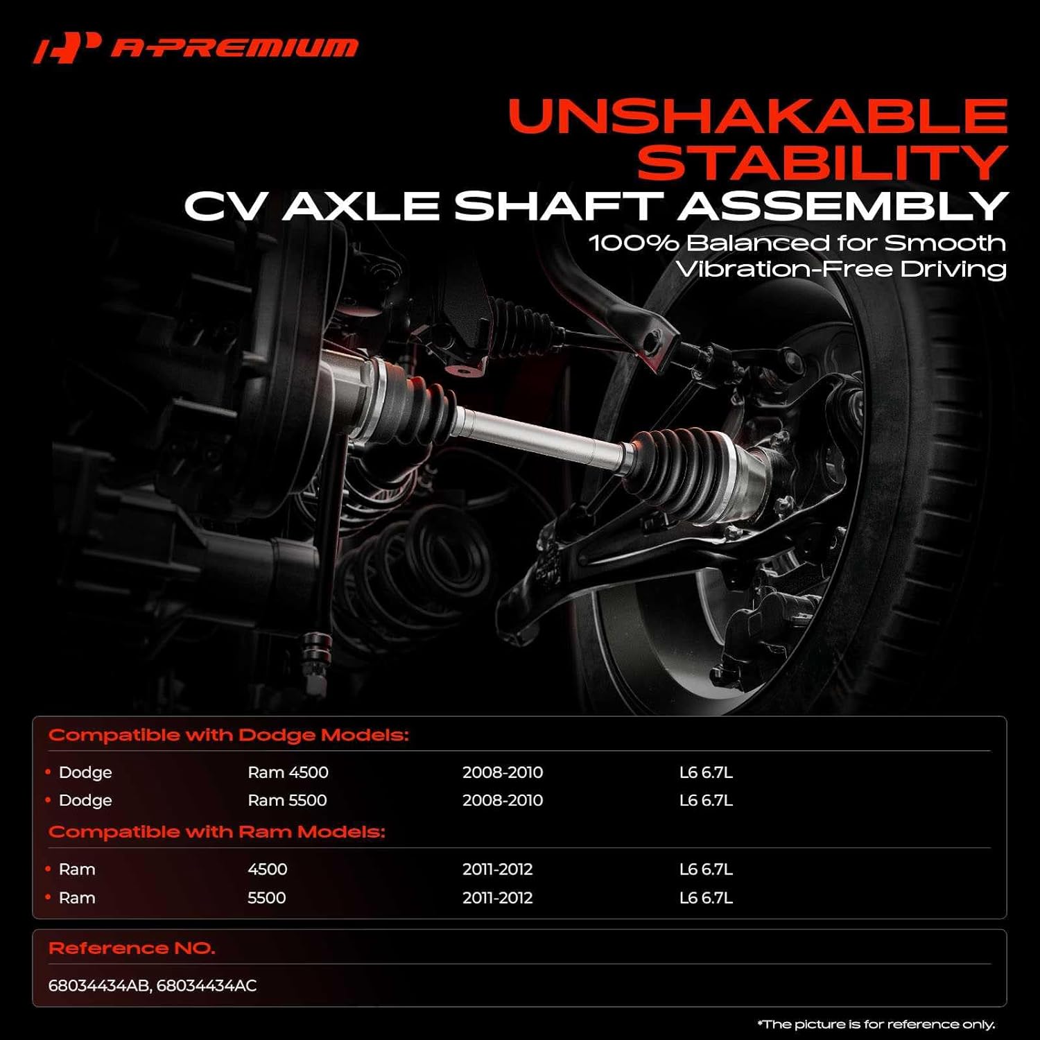 A-Premium CV Axle Shaft Assembly Compatible with Dodge Ram 4500/Ram 5500 2008-2010 & Ram 4500/5500 2011-2012, Front Passenger Side, Replace# 68034434AB