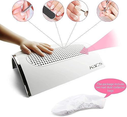 Miniatura 3 de KADS Colector de succión de polvo para arte de uñas, 3 ventiladores, potente herramienta de secado de uñas con 2 bolsas de recolección de polvo