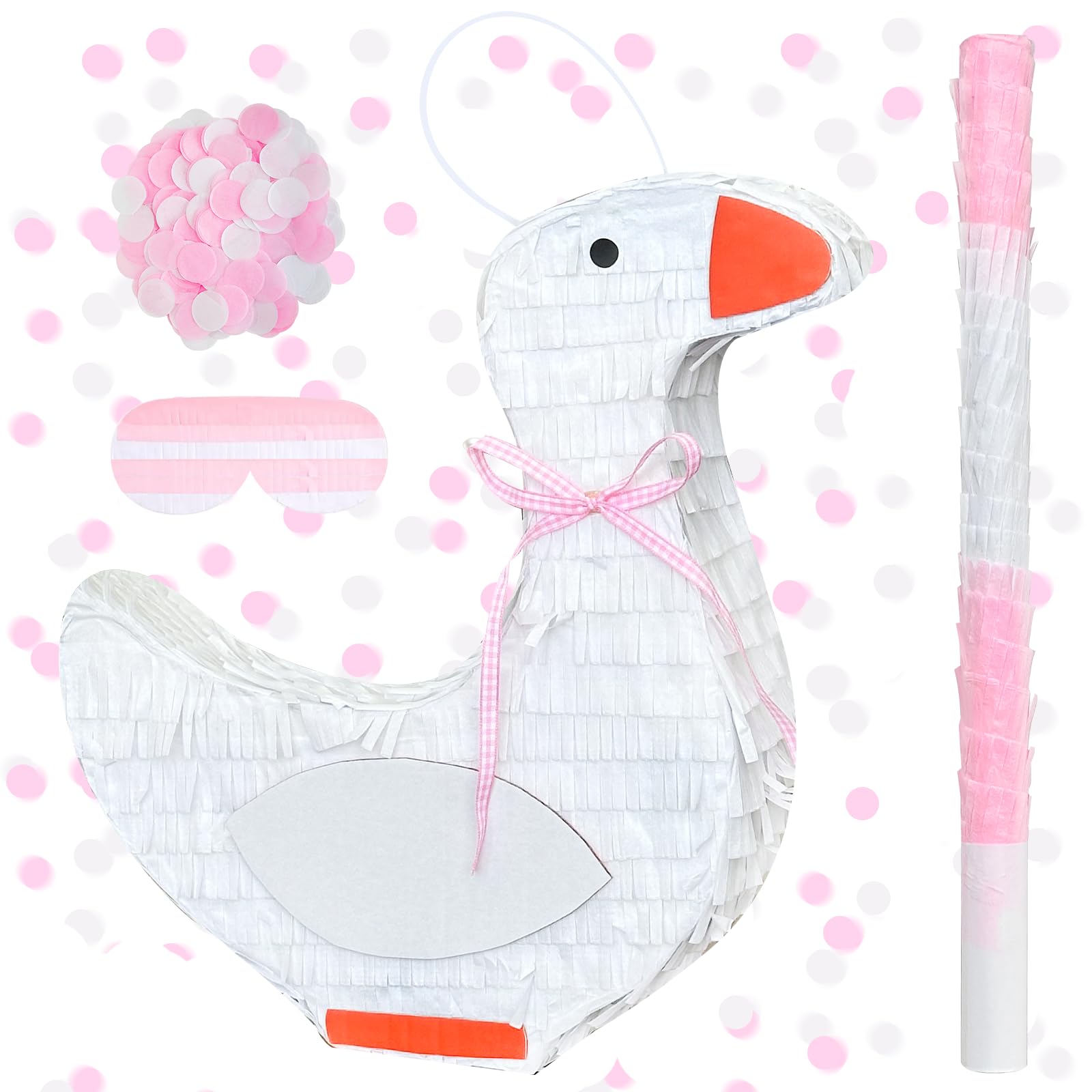 One Silly Goose Pinata 13 inch for Birthday Party Bow Piñata with Stick, Blindfold, Confetti Party Piñata One Silly Goose 1st Birthday Decorations for Baby Shower Supplies (Pink)