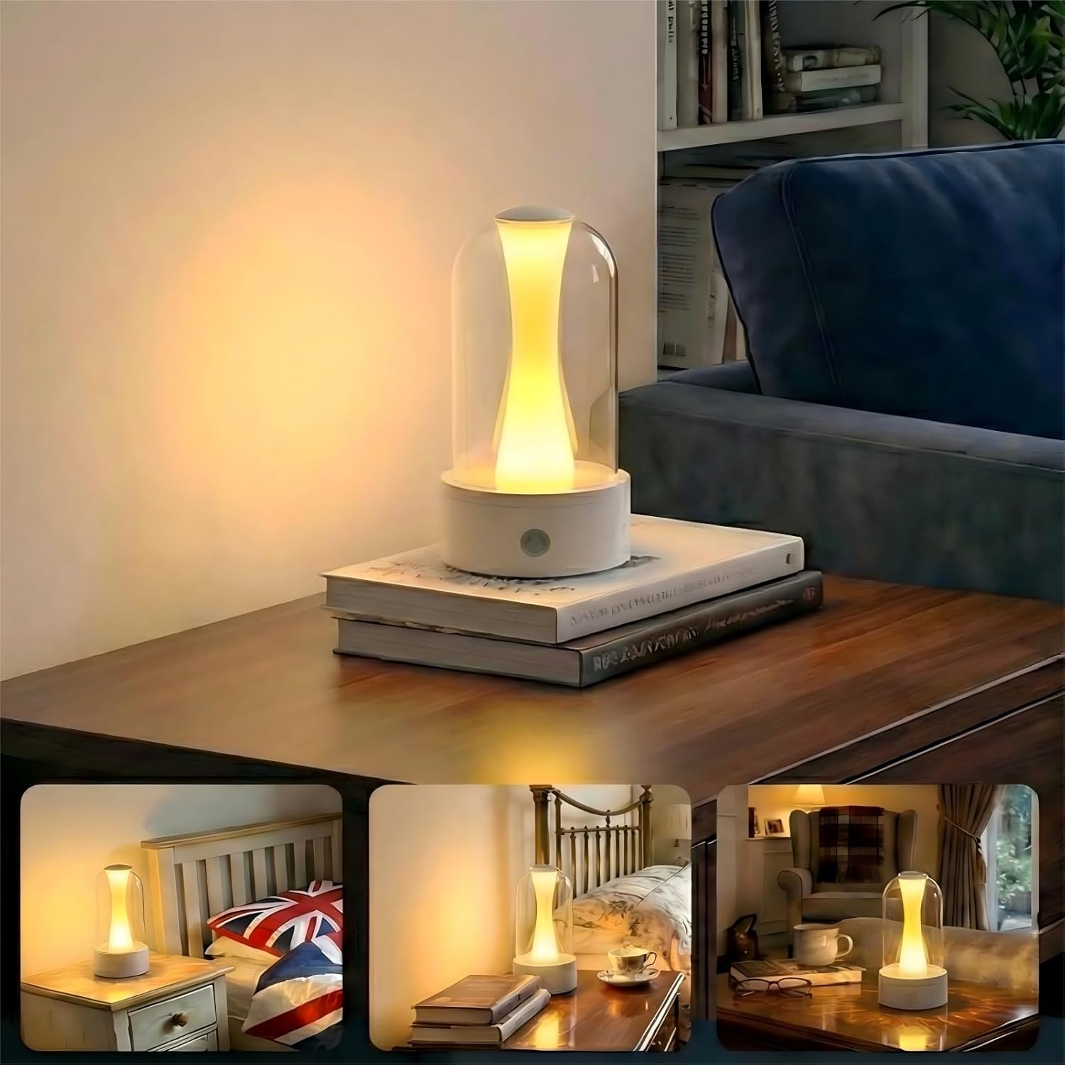 Rechargeable Bedside Lamps with 3 Way Dimmable - Portable Touch Control LED Table Lamp for Living Room Bedroom, Good Gift for Boys and Girls, Glass Lamp for Home or Office Decoration -White