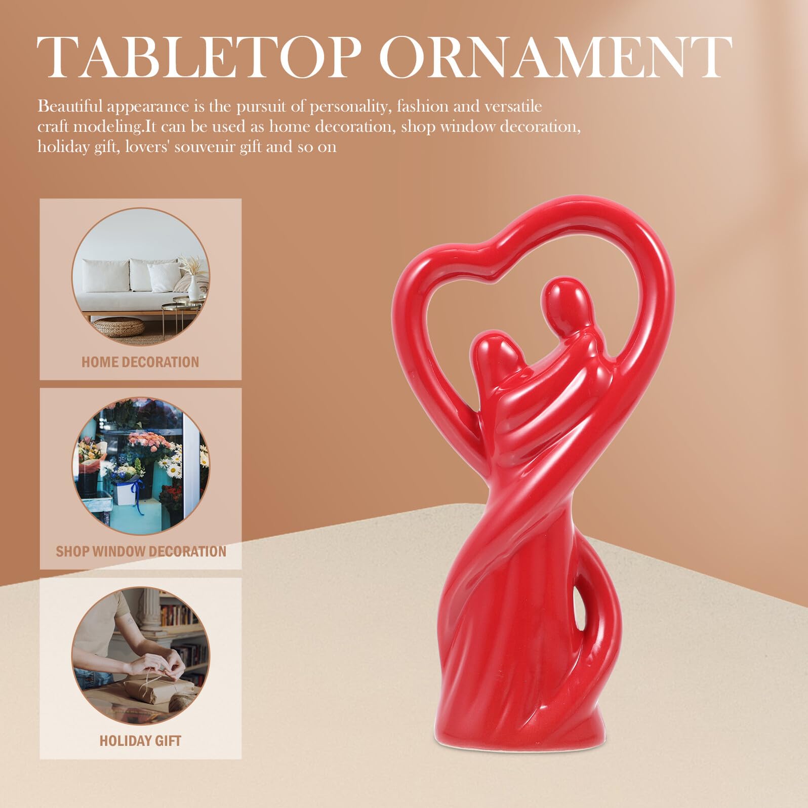 VALICLUD Keramik Liebespaar Skulptur Tischdekoration Paar Figur Rot Romantisches Wohndekor Geschenk für Verliebte Hochzeit Valentinstag
