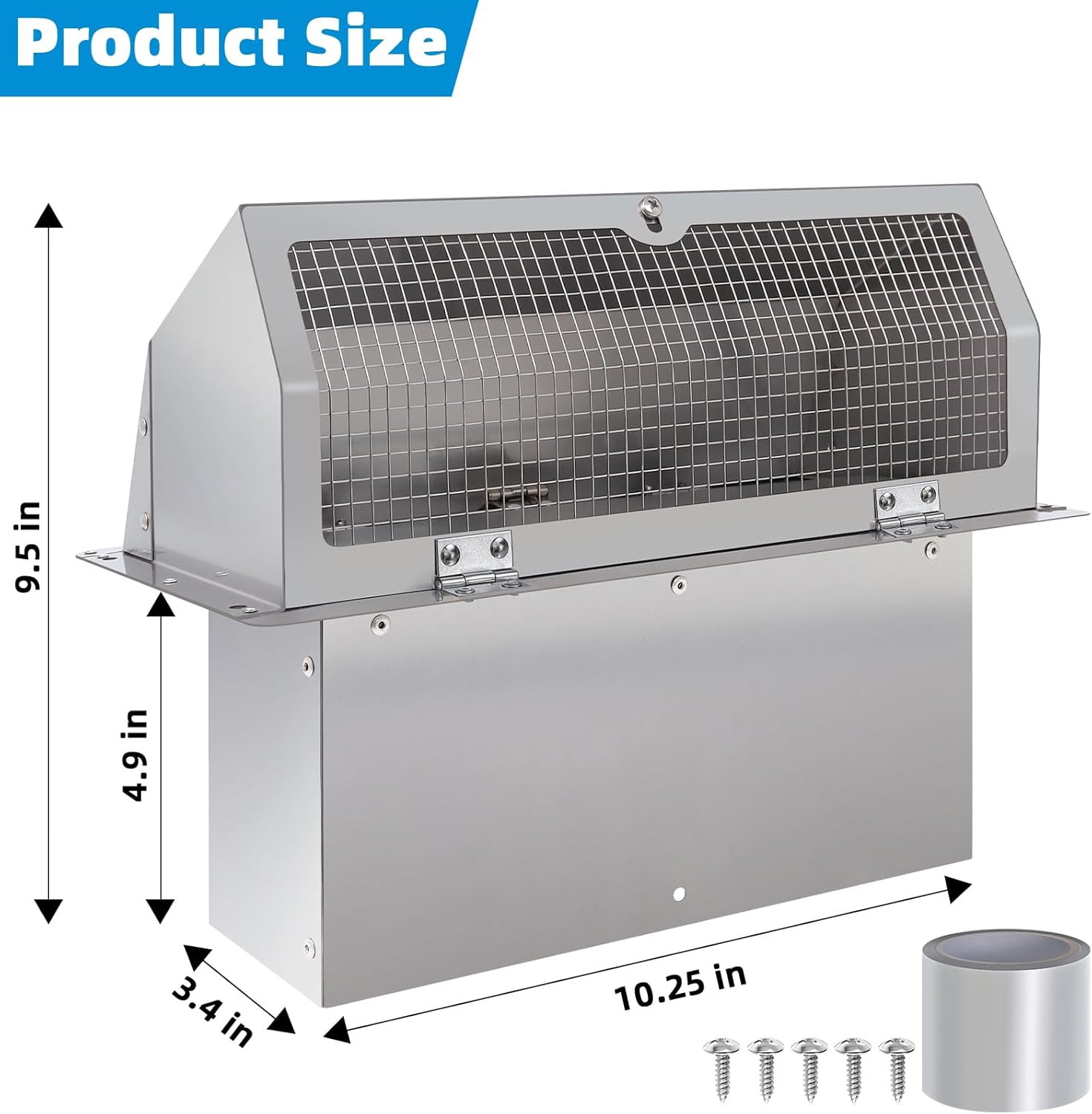 Wall Vent Cap for Microwave Vent Range Hood Exhaust Vent Hood Kitchen Vent,Wall Cap Exhaust Vent Cover Exterior Range Hood Vent for 3-1/4"x10" Rectangular Duct for Range Hood Bath Fan,Stainless Steel