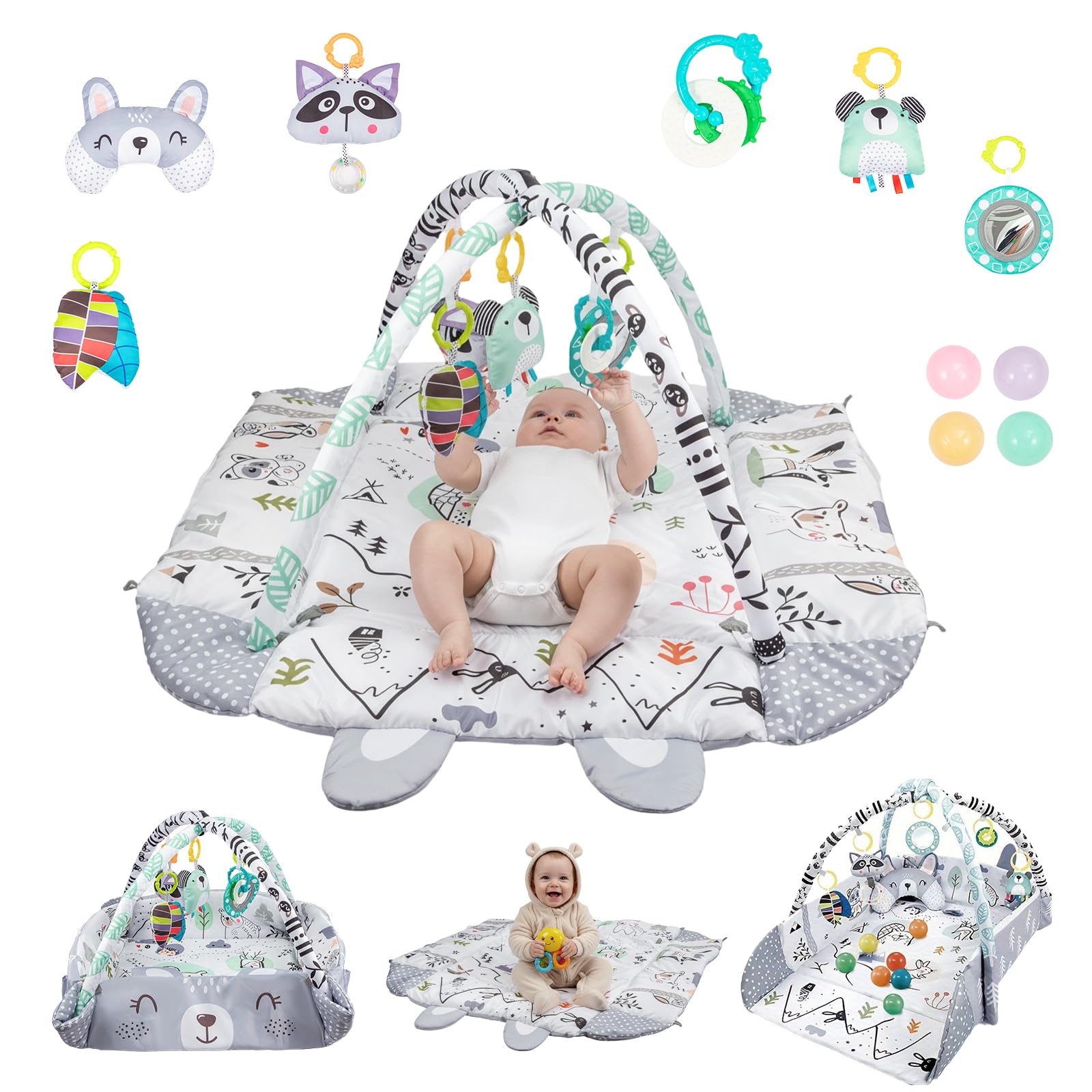 LN COZY CORNER Baby Play Mat Gym, 6-Mode Activity Mat with Kick-Activated Piano & Lights, with 5 Infant Sensory Baby Toys Extra Guardrail, Tummy Time Mat for Newborn Infants 0-12 Months (Blue) — view 10