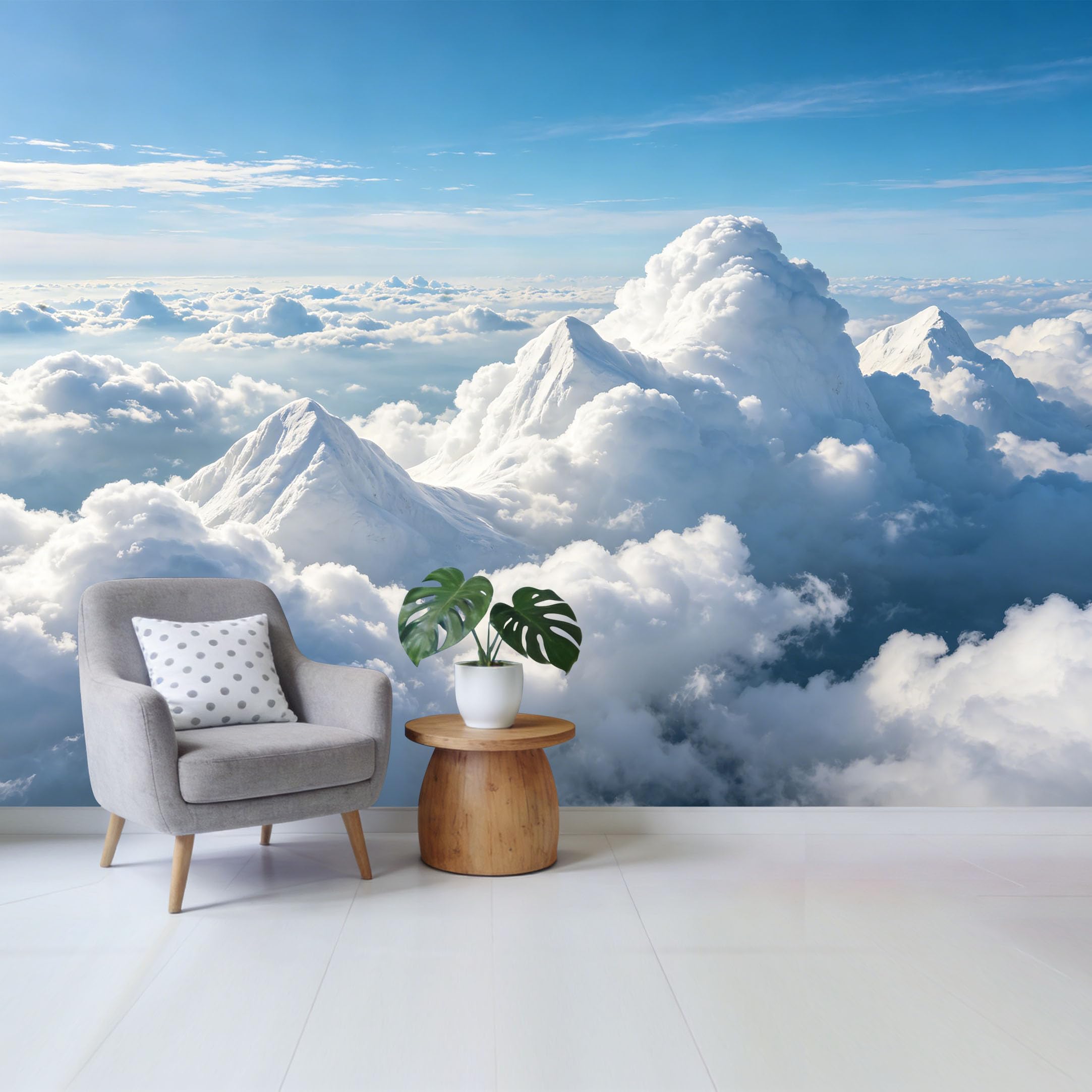 Custom Size Wall Mural Snowy Mountain Peak Above Clouds Landscape Removable Self Adhesive Fabric Home Wall Decor for Living Room Bedroom Bathroom