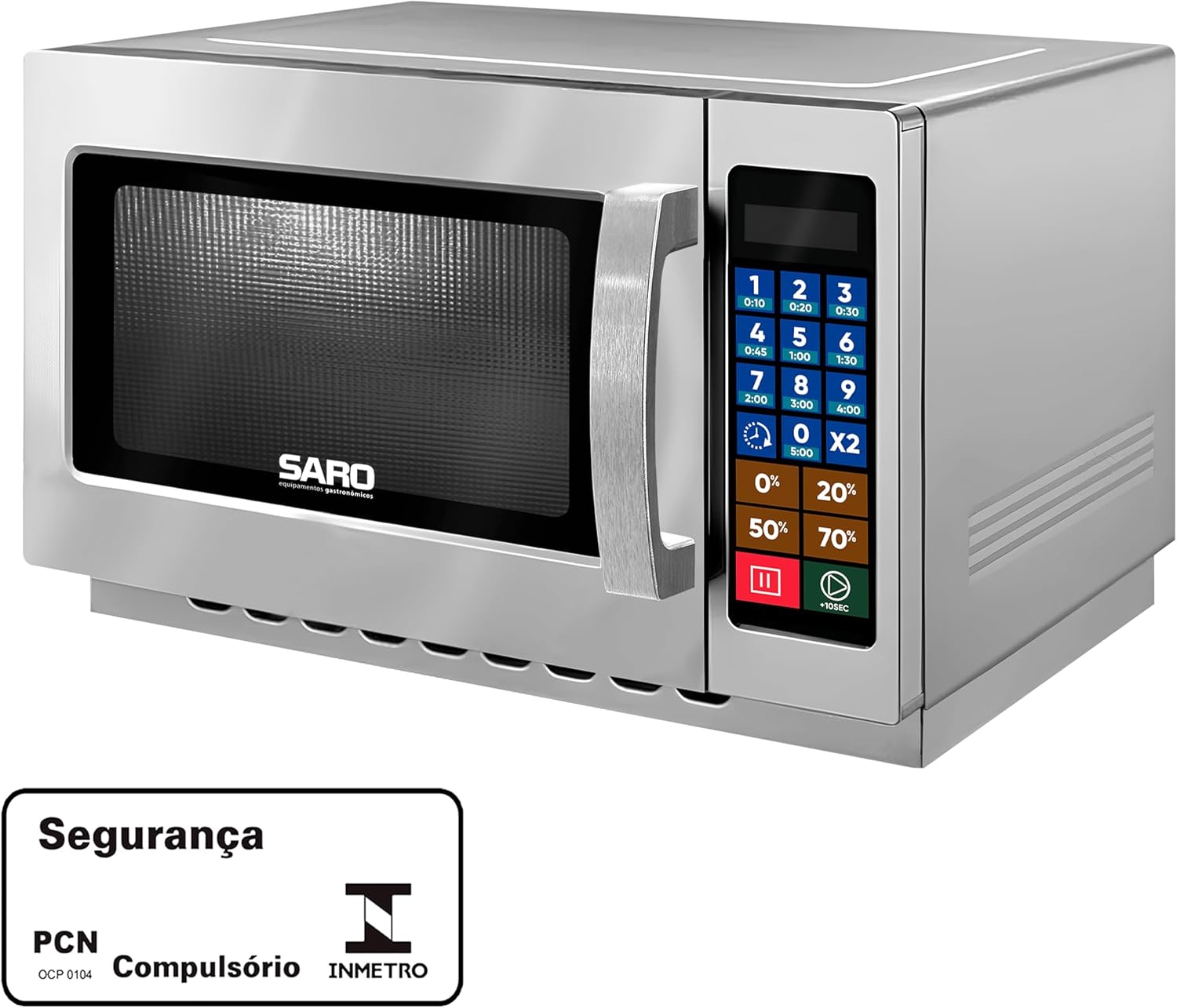 SARO Commercial Microwave Oven, Stainless Steel, 34L/1.2 Cu Ft Capacity, 1000W, Digital Controls, 100 Recipe Memory, LED Display, 55.3x48.8x34.3 cm