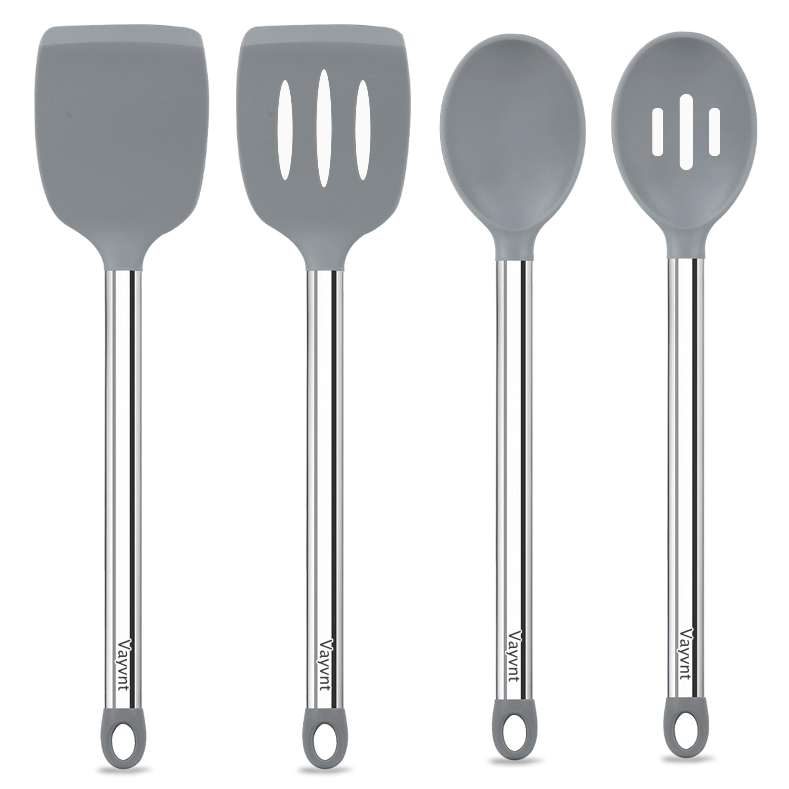 Küchenutensilien-Set, hitzebeständige Silikon-Kochutensilien, kratzfester Spatel und Löffel, spülmaschinenfest, großer Metallgriff für antihaftbeschichtete Pfannen