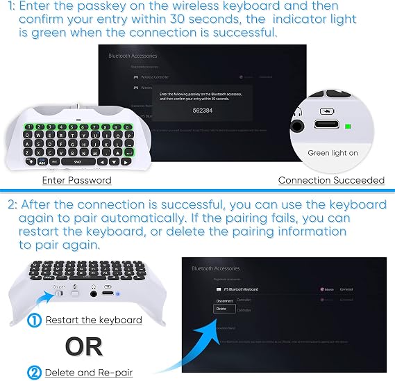 Wireless Keyboard for PS5/PS5 Pro Controller,Bluetooth 3.0 Mini Chatpad