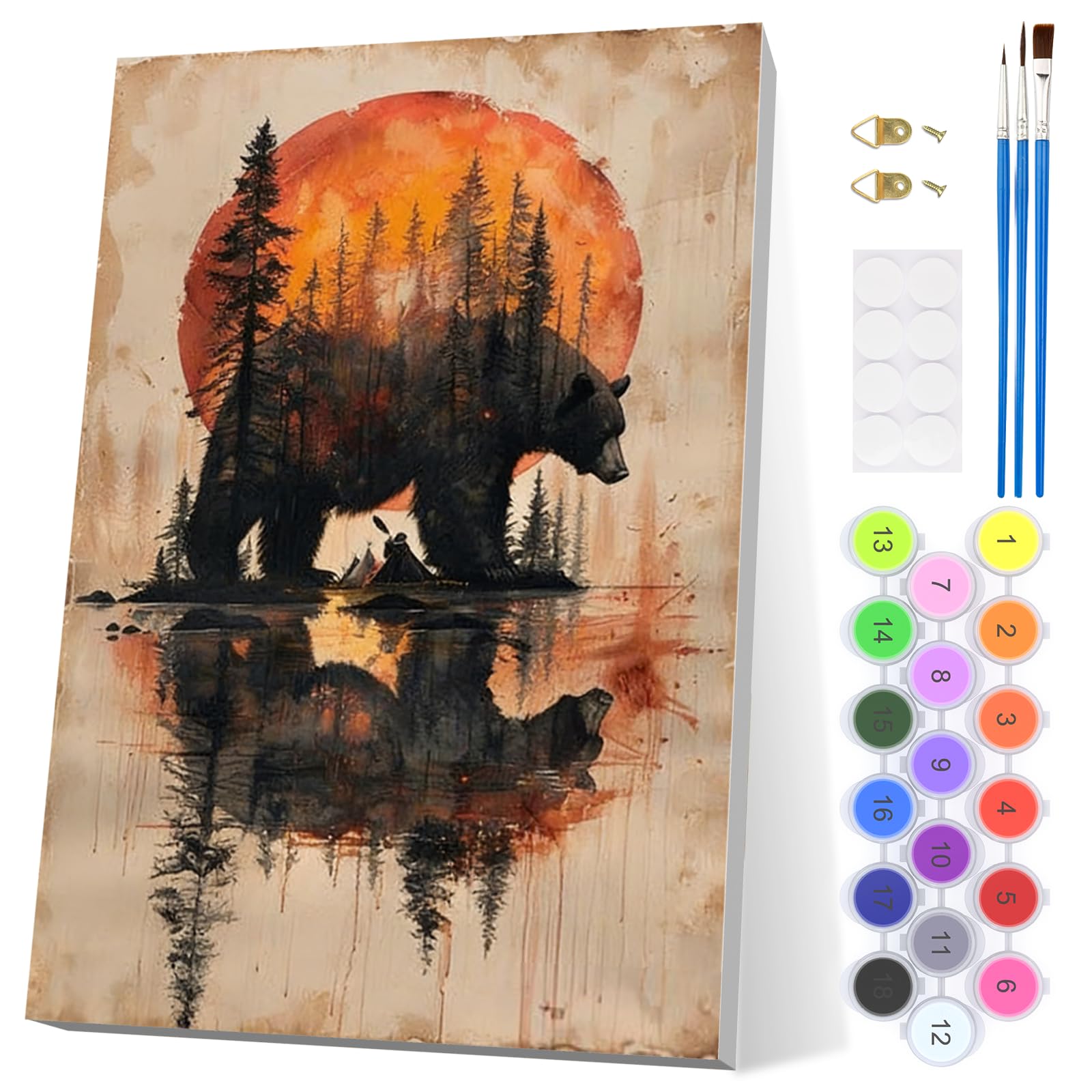 EOBROMD Bear Paint by Numbers for Adults with Frame, Sunset Forest Paint by Numbers Kits, Acrylic Easy Painting by Numbers for Gift Home Wall Decor 8x12in โ image 1
