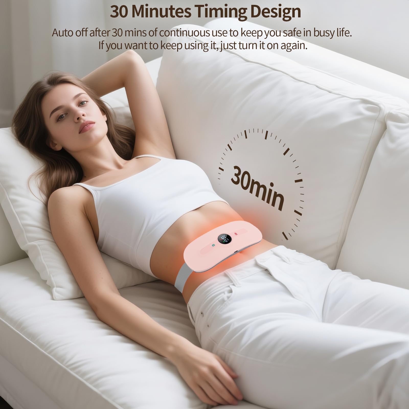 Wärmegürtel Periode, iklestar Wiederaufladbarer Periodengürtel mit Massage Vibration，6 Temperatur und 6 Massagemodi, USB Menstruations Wärmegürtel für Frauen Teenager Mädchen Her, Rosa
