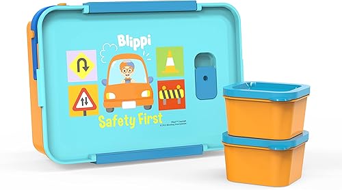 Zak Designs Blippi Caja Bento de plástico reutilizable con sello a prueba de fugas, asa de transporte, ventilación de vapor para microondas y