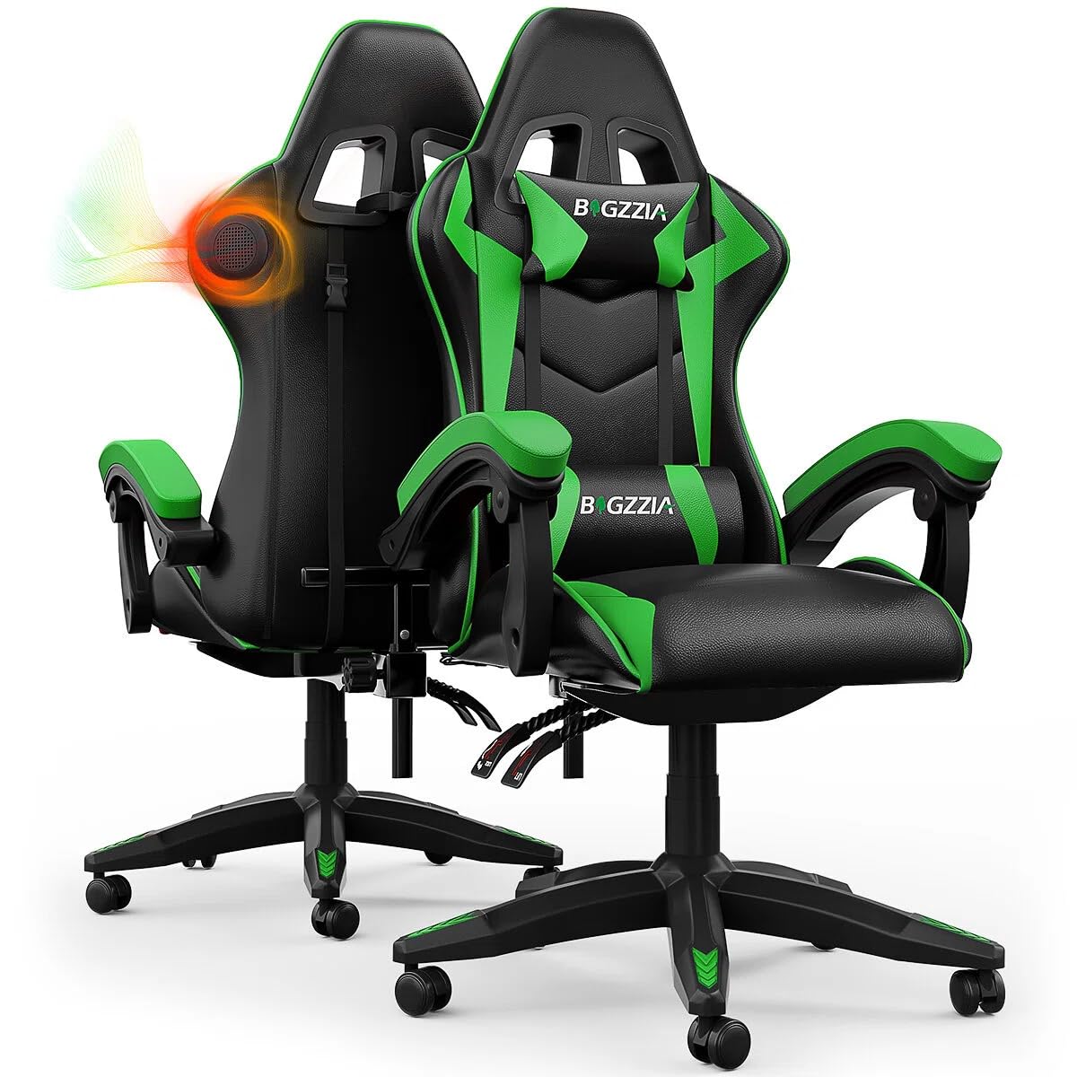 bigzzia Gaming Chair with Speakers PC Chair with bluetooth speakers Ergonomic Design with Cushion and Reclining Back Support (With Speaker Green) — image 1