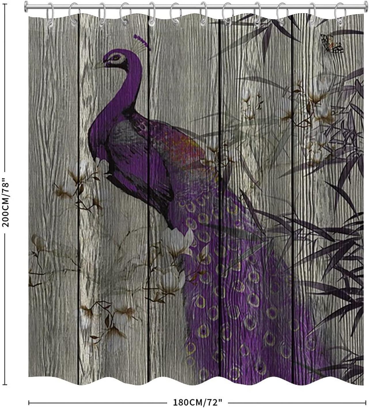 Fabric Bath Shower Curtain for Bathroom, Victorian Peacock Vintage Dictionary, Waterproof Shower Curtain Liner with 12 Hooks, Machine Washable, 72x78 Inch