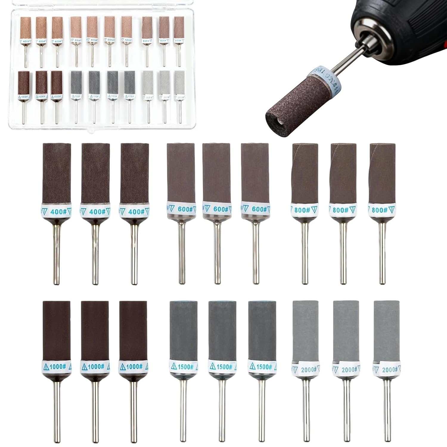 18pcs Sanding Drums Kit with Case, 400-2000 Grit for Dremel Rotary Tool, Sander Set for Wood Metal Polishing