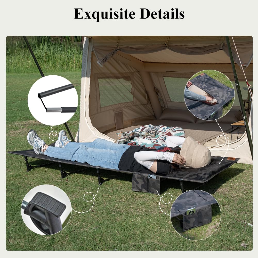 TOMOUNT Lit de camp ultra léger 190 x 70 cm en aluminium - Chaise de camping compacte facile à construire - Lit de camping résistant pour tente, randonnée en plein air, voyage, plage - Vert camouflage
