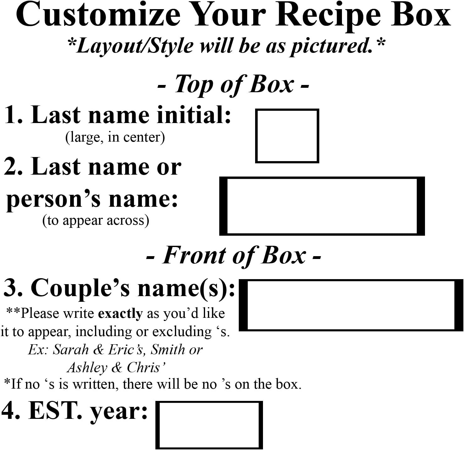 LGU Monogrammed Personalized Custom Family Wooden Recipe Box