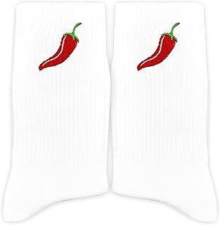 Chili Pepper Embroidered Socks – Chili Pepper Gifts for Birthday, Christmas, etc. Chef Gifts.(053)