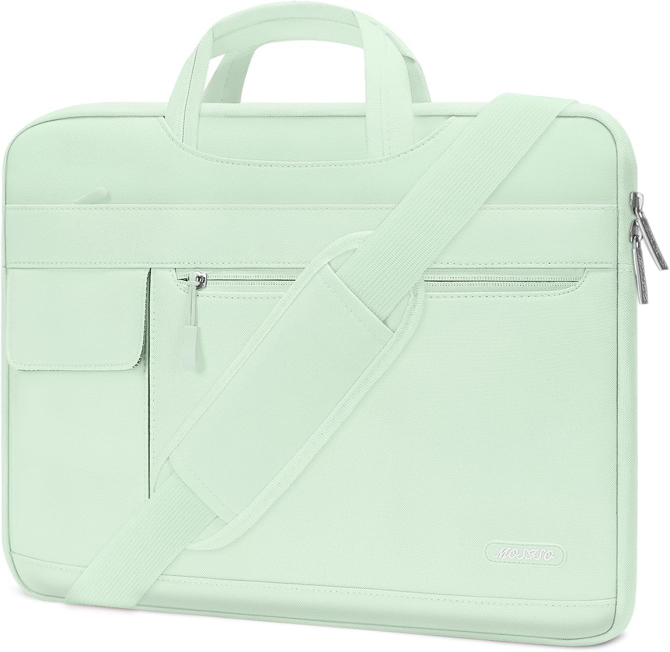 MOSISO Laptop Shoulder Bag Compatible with MacBook Air/Pro,13-13.3 inch Notebook,Compatible with MacBook Pro 14 inch M3 M2 M1 Max 2023-2021,Polyester Flapover Briefcase Sleeve Case,Honeydew Green