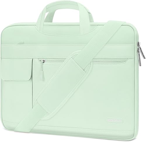 Miniatura 21 de MOSISO - Maletín con bandolera, para laptop (poliéster) Verde azulado profundo,Verde (Mint Green),azul (Airy Blue),Verde militar,Rosa bebé,Negro