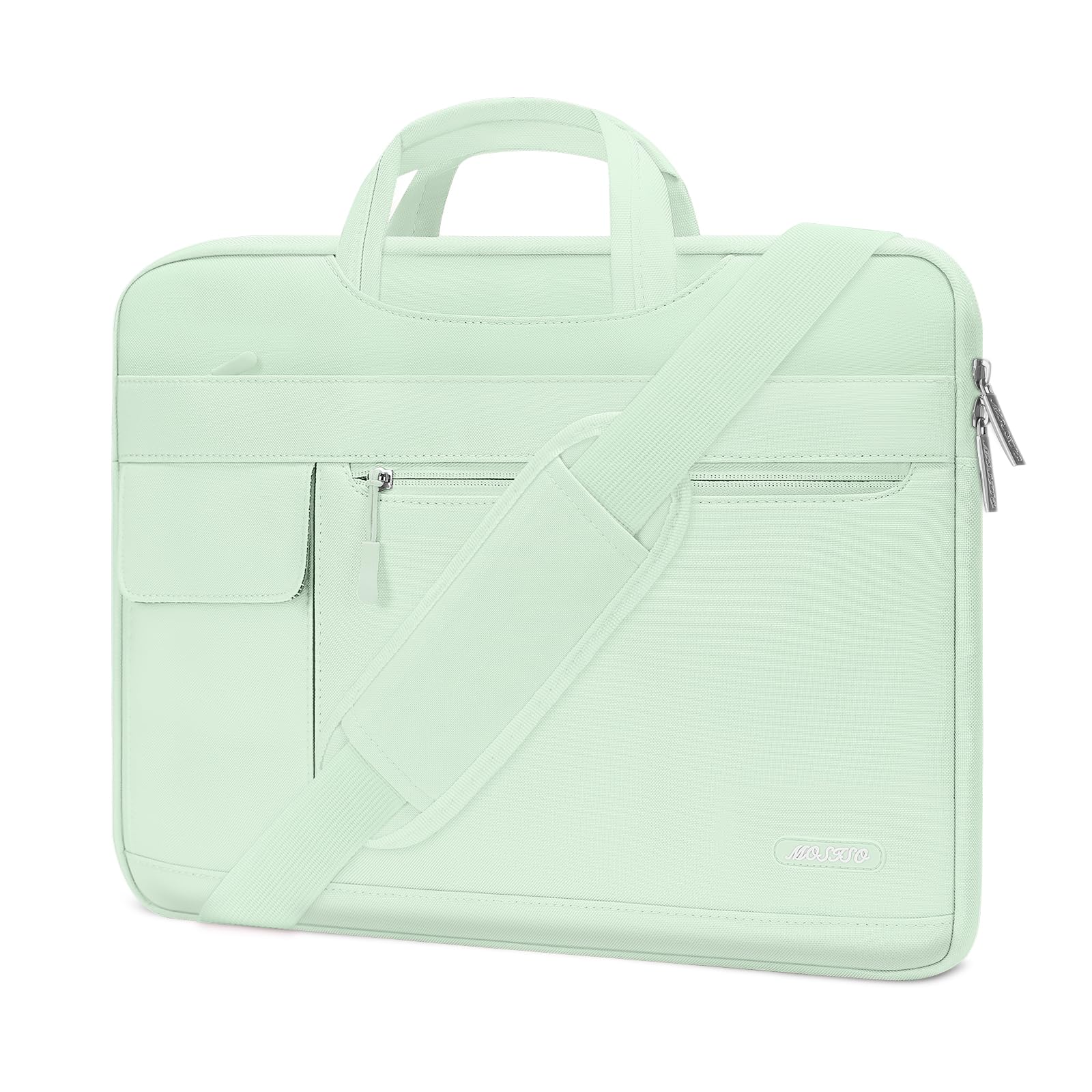 MOSISO Laptop Shoulder Bag Compatible with MacBook Air/Pro,13-13.3 inch Notebook,Compatible with MacBook Pro 14 inch M3 M2 M1 Max 2023-2021,Polyester Flapover Briefcase Sleeve Case,Honeydew Green