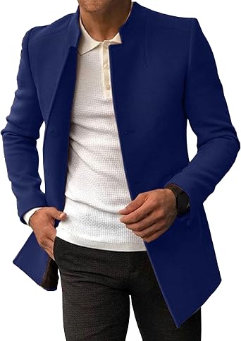 Mens Single Breasted Woolen Coat Lightweight Casual Sport Blazer Coats Business Casual Button Suit Jacket