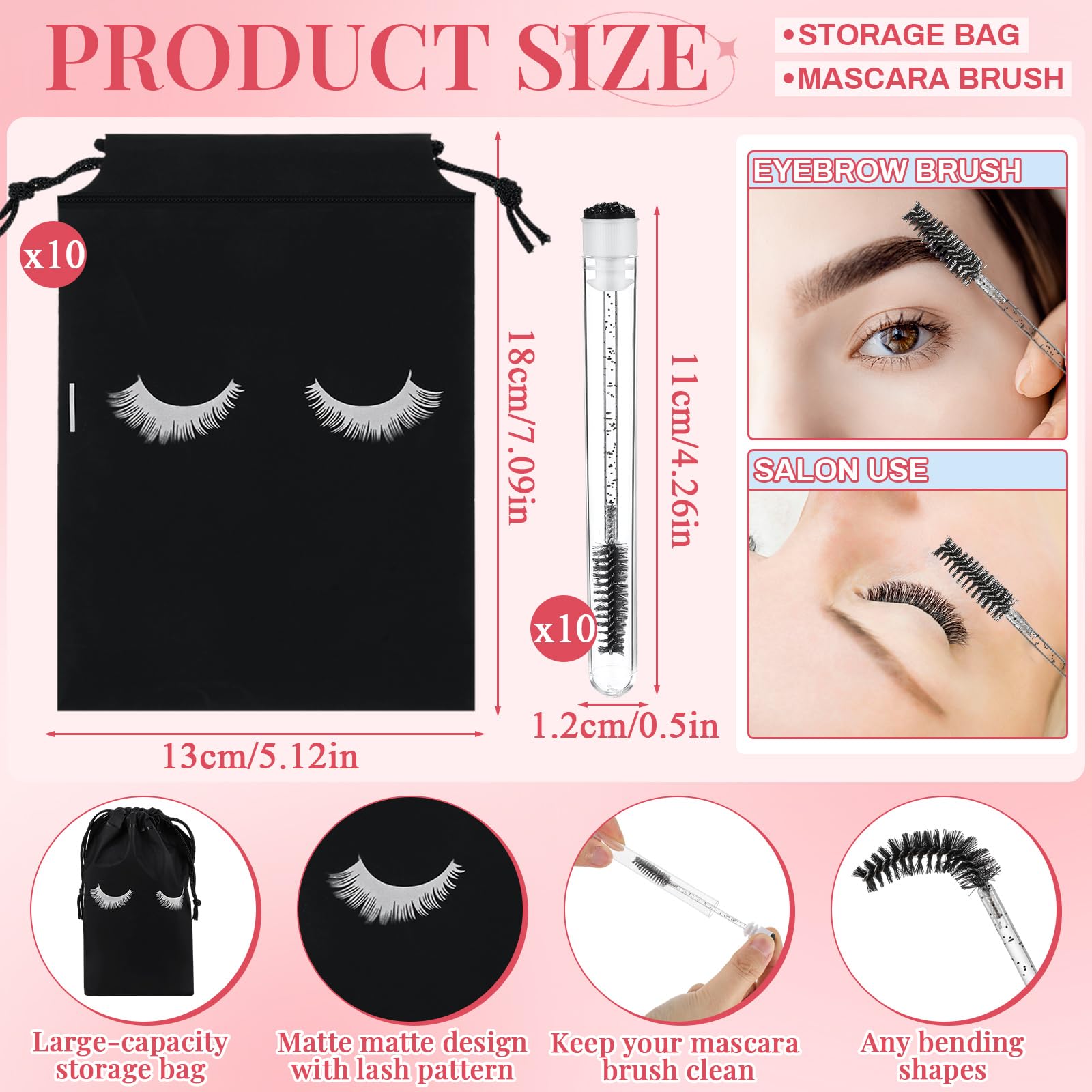 Dansib 60 Pcs Lash Shampoo Brushes Set 10 Lash Shampoo Brushes 10 Mascara Tubes and Wands 10 Foam Pump Bottle 10 Cleaning Rinse Bottles 10 Makeup Remover Pad 10 Aftercare Drawstring Bag(Black)