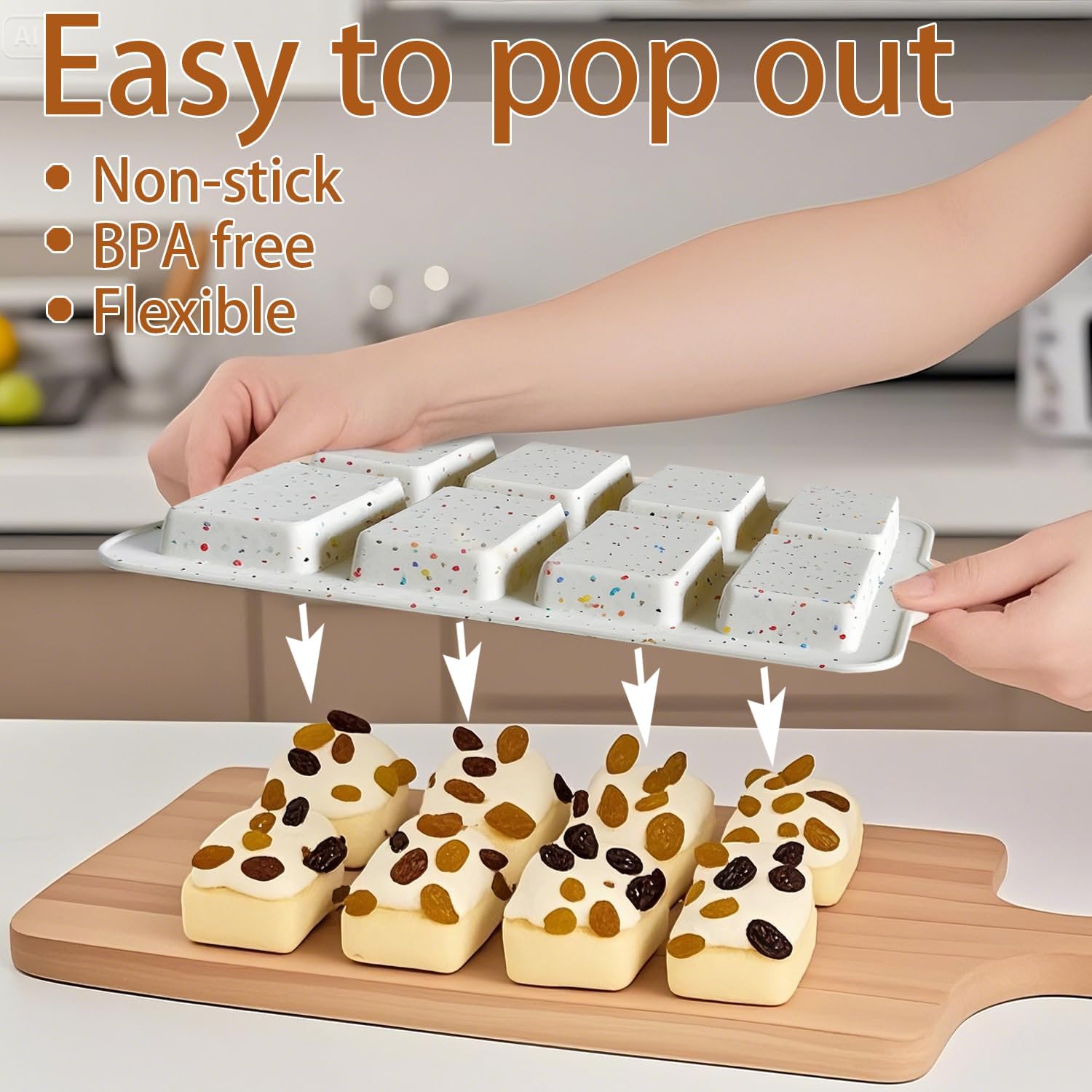 AVIDON Silicone Mini Loaf Pans, Nonstick silicone baking molds for baking small cakes, loaf, bread, 8 Cavity small Meatloaf Pans 2 packs