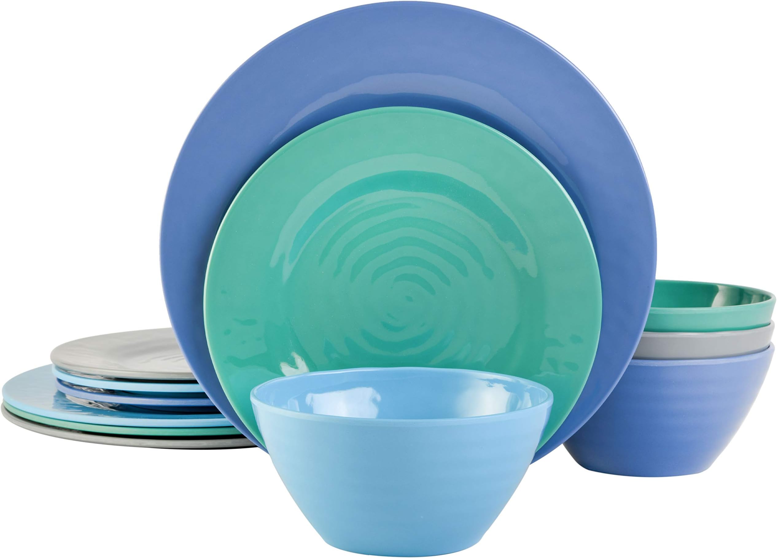Brist Melamine Plastic Dinnerware Set, Service for Four (12pcs), Blue