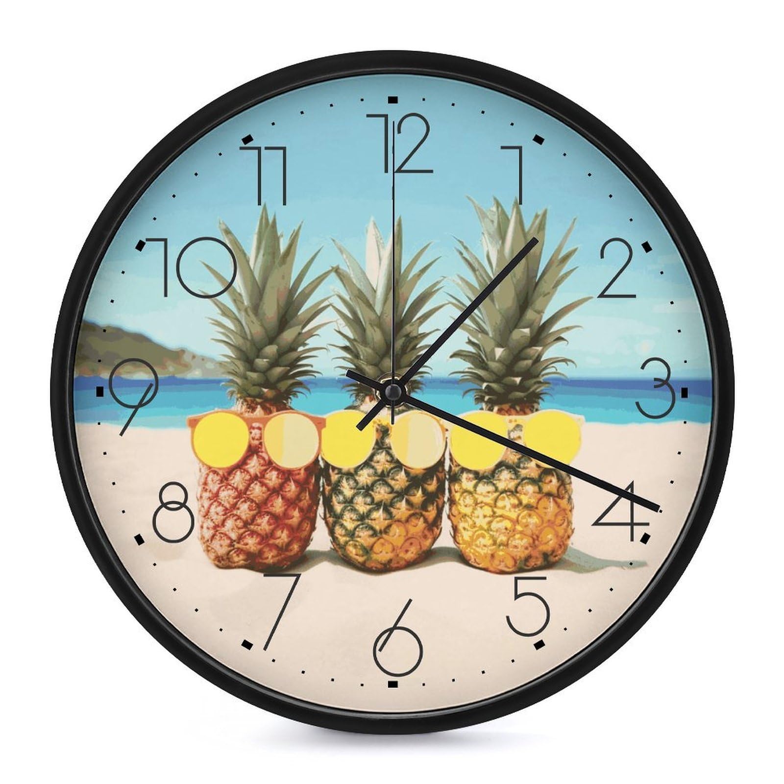 Adfgyerh Black-Style Seaside Beach Yellow Geometric Pineapple Clock，9.8 Inch Battery Operated Wall Clock Classic Simple, Decorative Wall Clock.analog Clock For Kitchen Office Bathroom Bedroom.