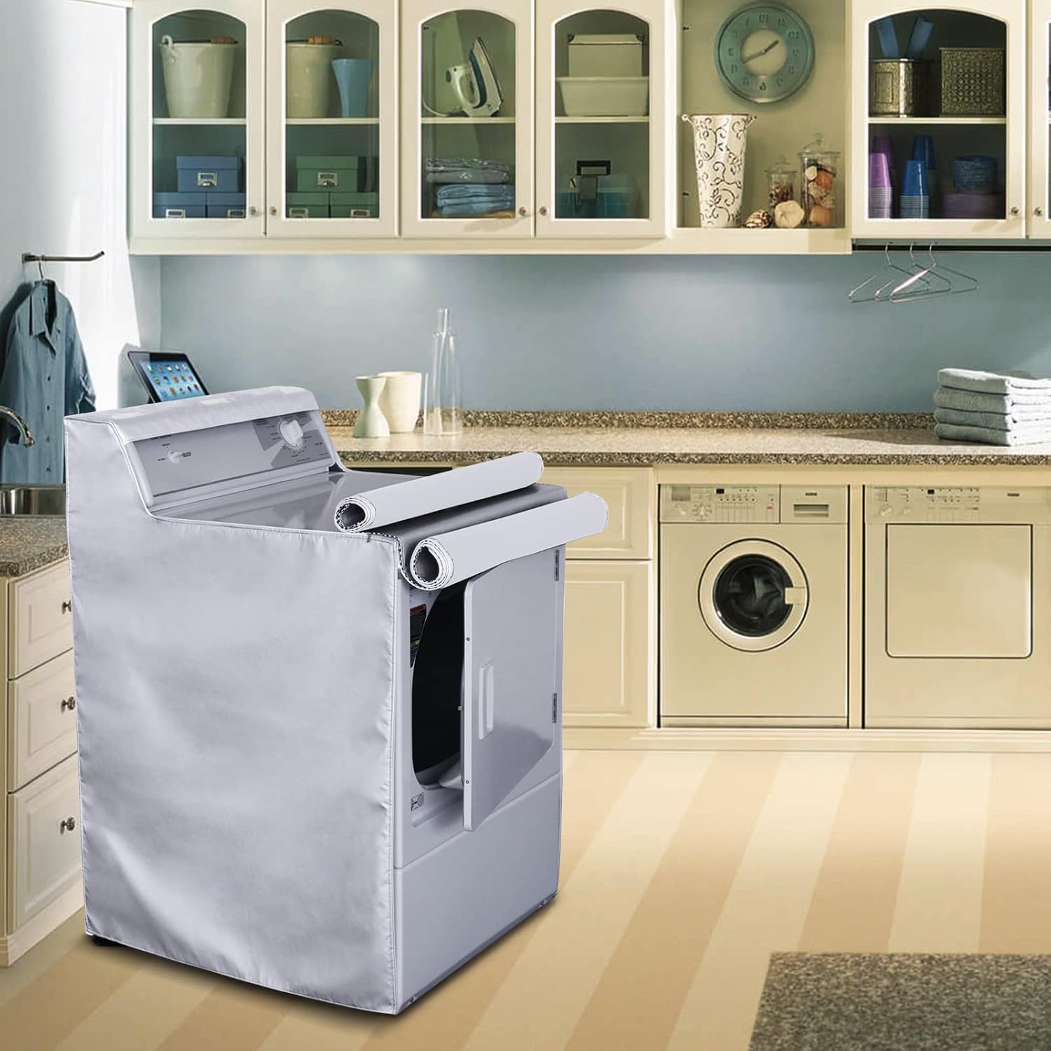 AKEfit Washing Machine Cover,Waterproof Dustproof Washing Cover with Zipper,Fit for Outside Top or Front Load Washer/Dryer,27"W x 26"D x 43"H-Sliver