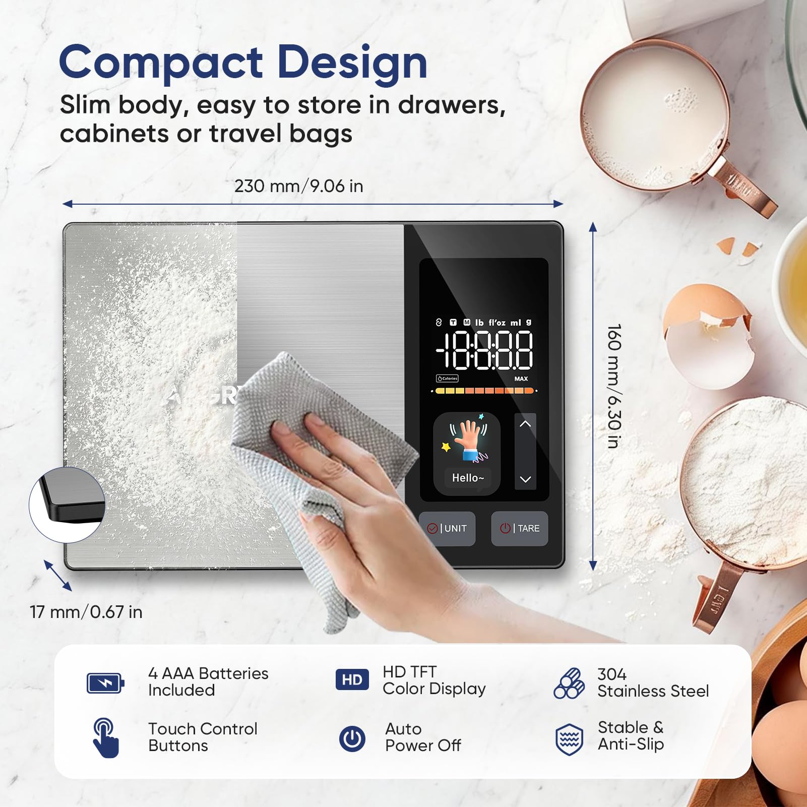 Báscula inteligente de alimentos con calculadora nutricional, aplicación gratuita con seguimiento de 24 nutrientes, calorías, macro, báscula digital de acero inoxidable de alta calidad para