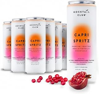 Mocktail Club Capri Spritz Sparkling Non-Alcoholic Cocktail 12oz (12pk), 80 Cals, Gluten-Free, No Artificial Ingredients, Zero Proof – with Pomegranate, Cranberry & Lemongrass