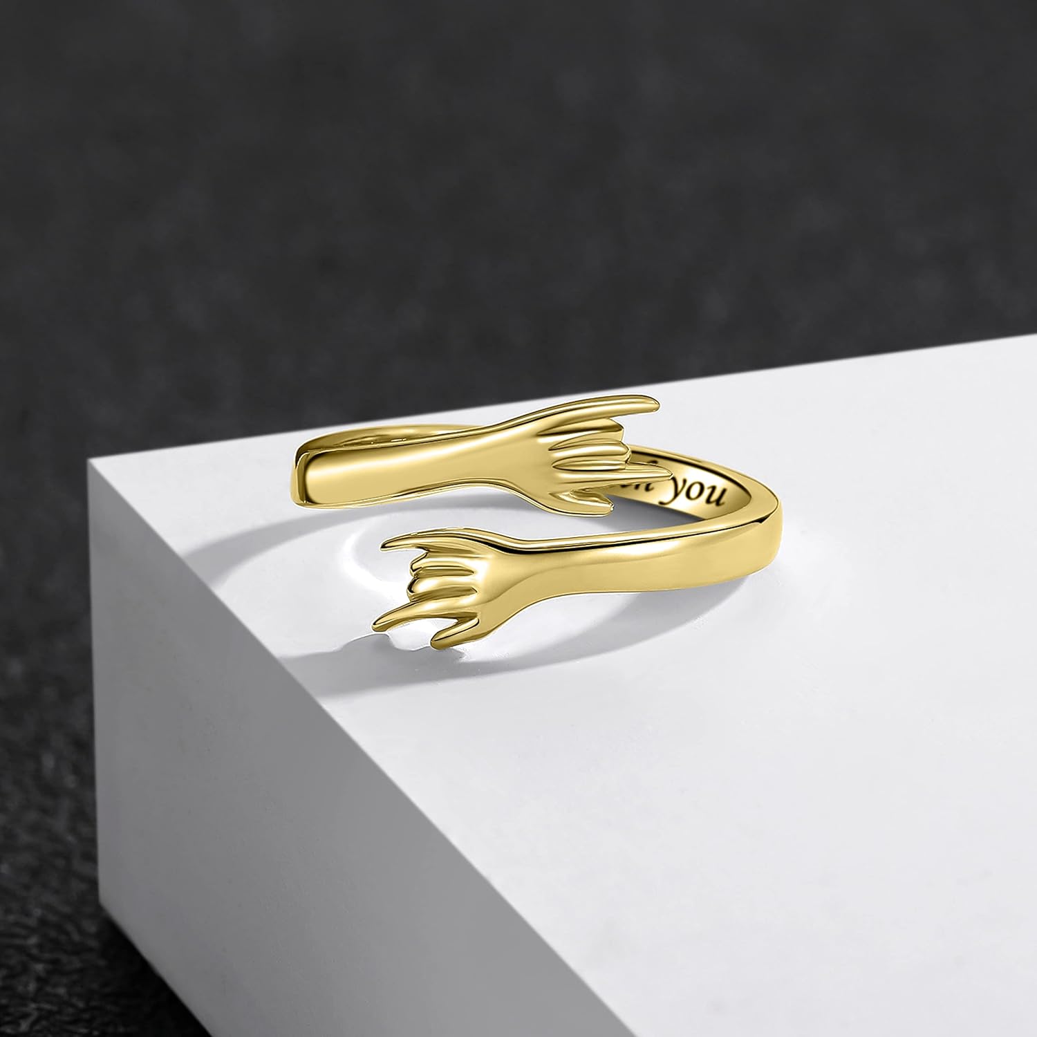 ZOEXUE Hug Rings for Women Sterling Silver - White Gold/18K Gold/Thick and Thin Ring Hugging Rings for Men Rock Hip Pop Hand Band Rings I Love You Forever Hugging Hand Ring Jewelry - Image 4