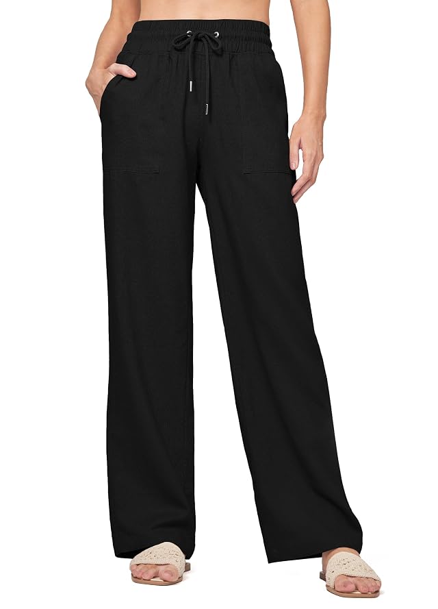 Willit Women Linen Pants Wide Leg Casual Palazzo Pants Cotton Linen Lounge Beach Summer Pants with Pockets 29