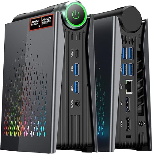 ACEMAGICIAN Mini PC S3A, Ryzen 7 8745HS hasta 4.9 Ghz, 16 GB DDR5 512 GB NVMe SSD Mini computadoras con gráficos AMD Radeon 780M, luces
