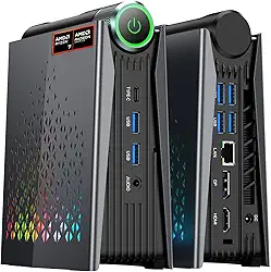 ACEMAGICIAN [Mini PC para jogos] Mini Computadores Ryzen 9 6900HX[até 4,9 Ghz], 32GB DDR5 512GB NVMe SSD Mini PC com AMD Radeon 680M, Luzes RGB/WiFi6/BT5.2/Dual Channel/3 Modos Mini Desktop
